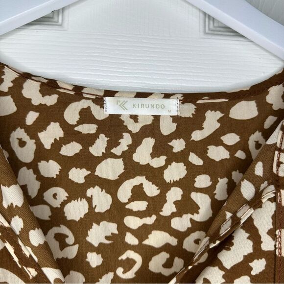 Kirundo Women’s Leopard Ruffle Hem Mini Dress Short Sleeve High Waist Dress - Picture 4 of 6